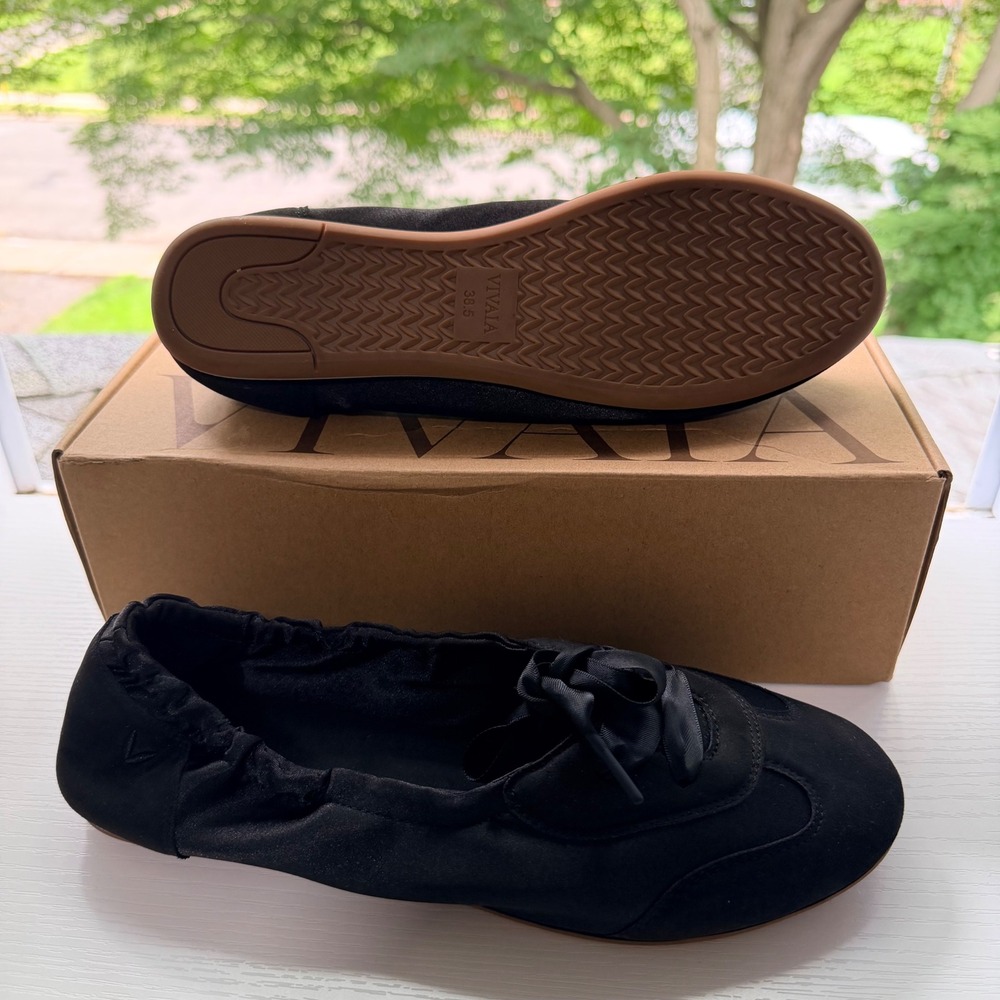 VIVAIA Yanka Black Satin Lace-Up Flats Women's US 7.5 / EU 38.5 NIB - Picture 7 of 9